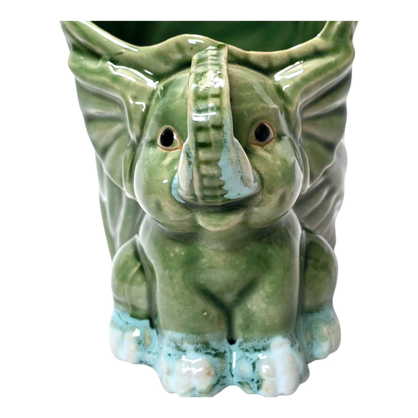 AS IS Vintage Green Lucky Bamboo Trunk Up Elephant Planter Succulent FLAW Broken Trunk