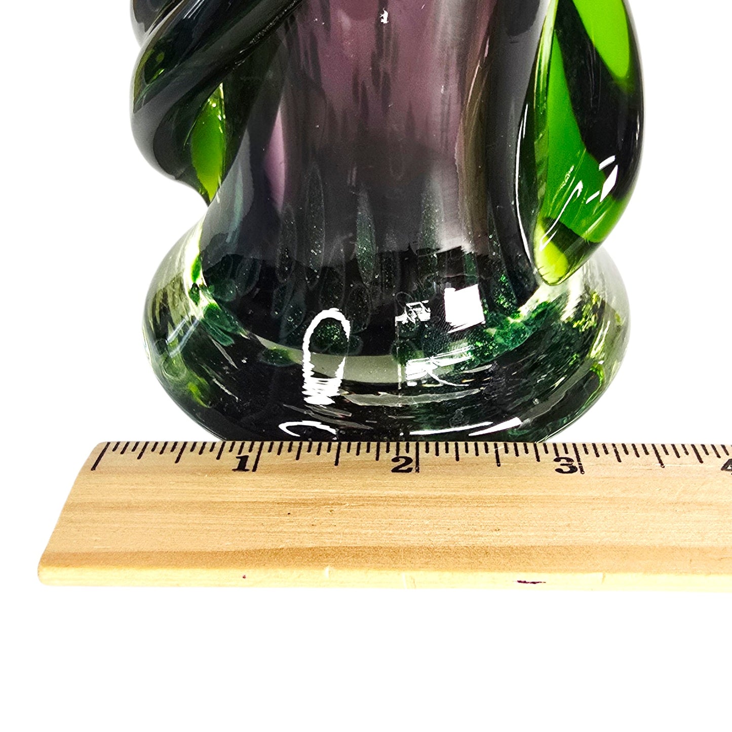 Reserved for Customer: Amethyst Purple Applied Wrapped Green Sparkle Art Nouveau Style Vase