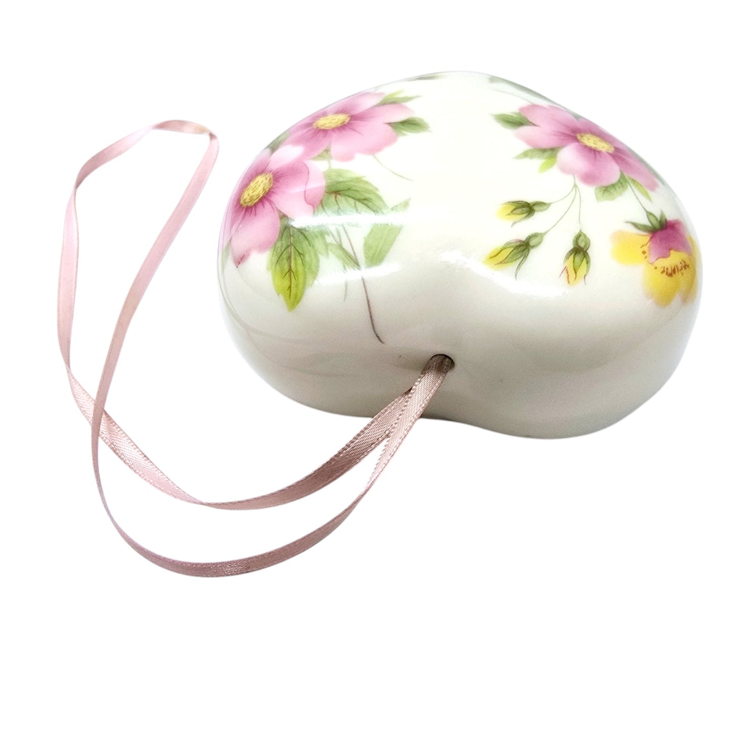 Vintage Porcelain Heart Shaped Pomander with Pink Flowers by Flora Collections