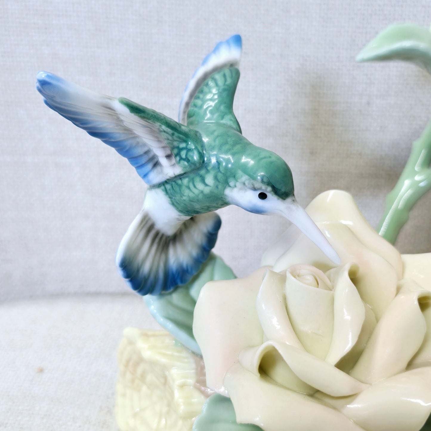 Vintage Hummingbird Tabletop Floral Porcelain Sculpture