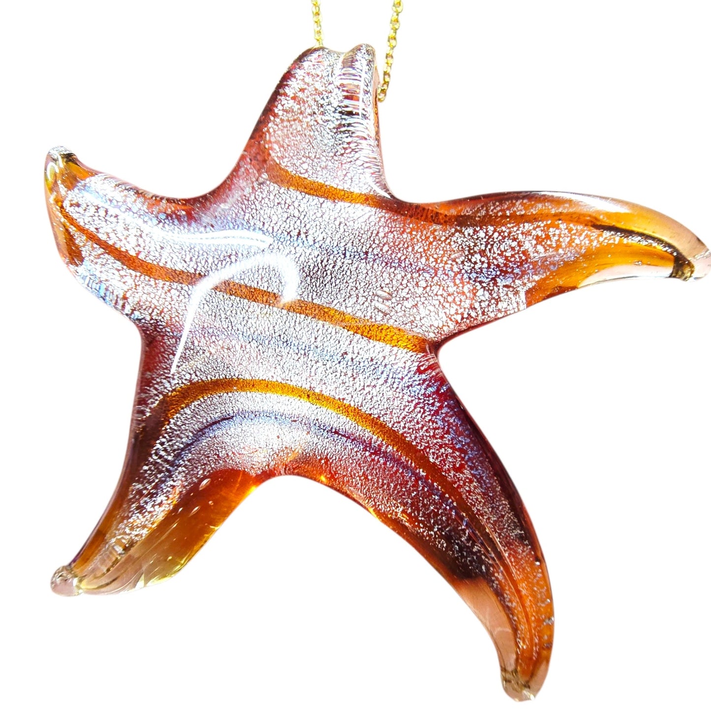 Murano Style Glass Starfish Pendant Necklace Gold Over 925 Sterling Italy Ocean
