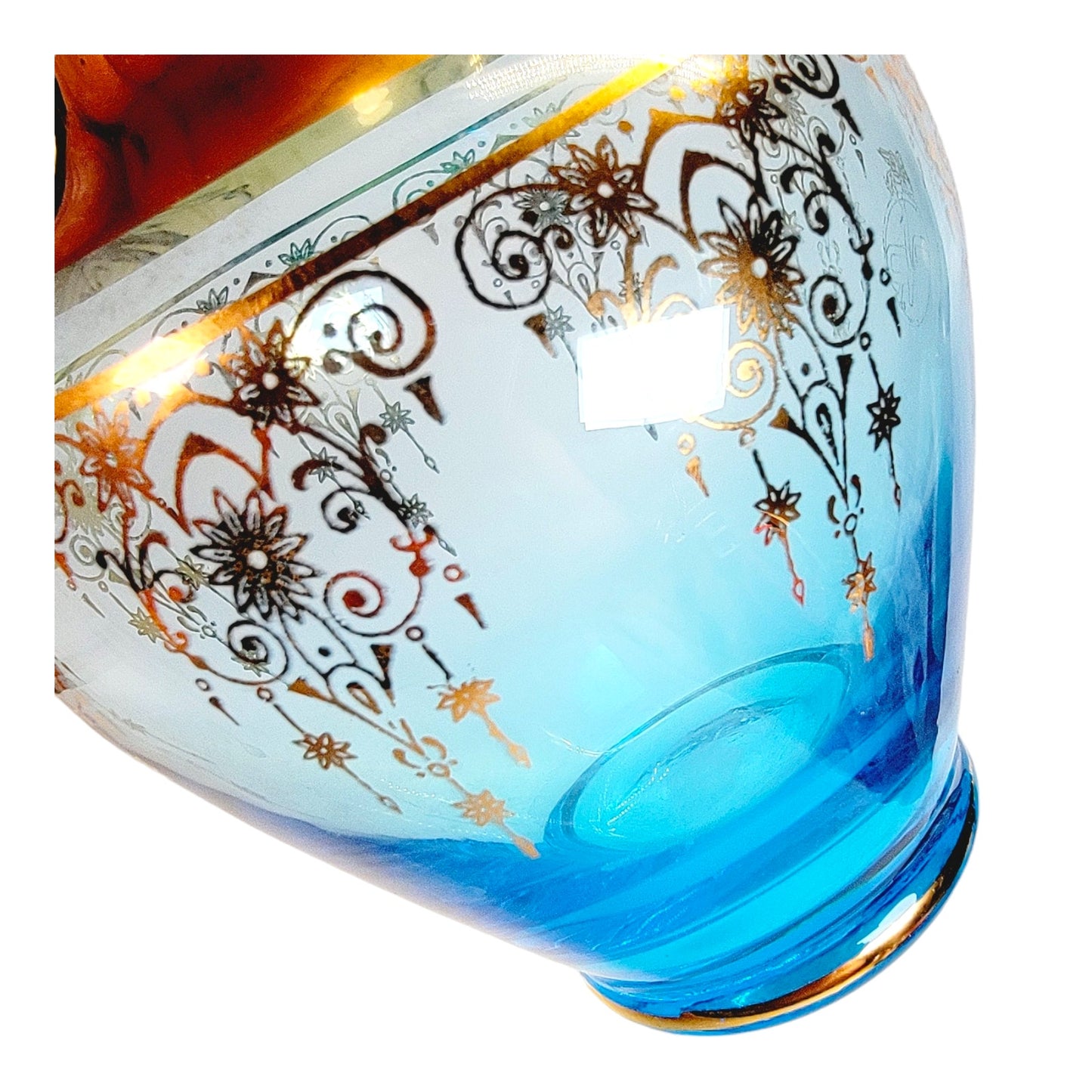 Murano Italy Ferro & Lazzarini Blue Gold Art Glass Vase, 22K hand-painted 5" H