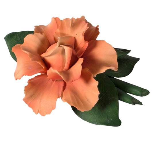 Vintage Nuova Capodimonte Italy Porcelain Rose Peach Flower Figurine