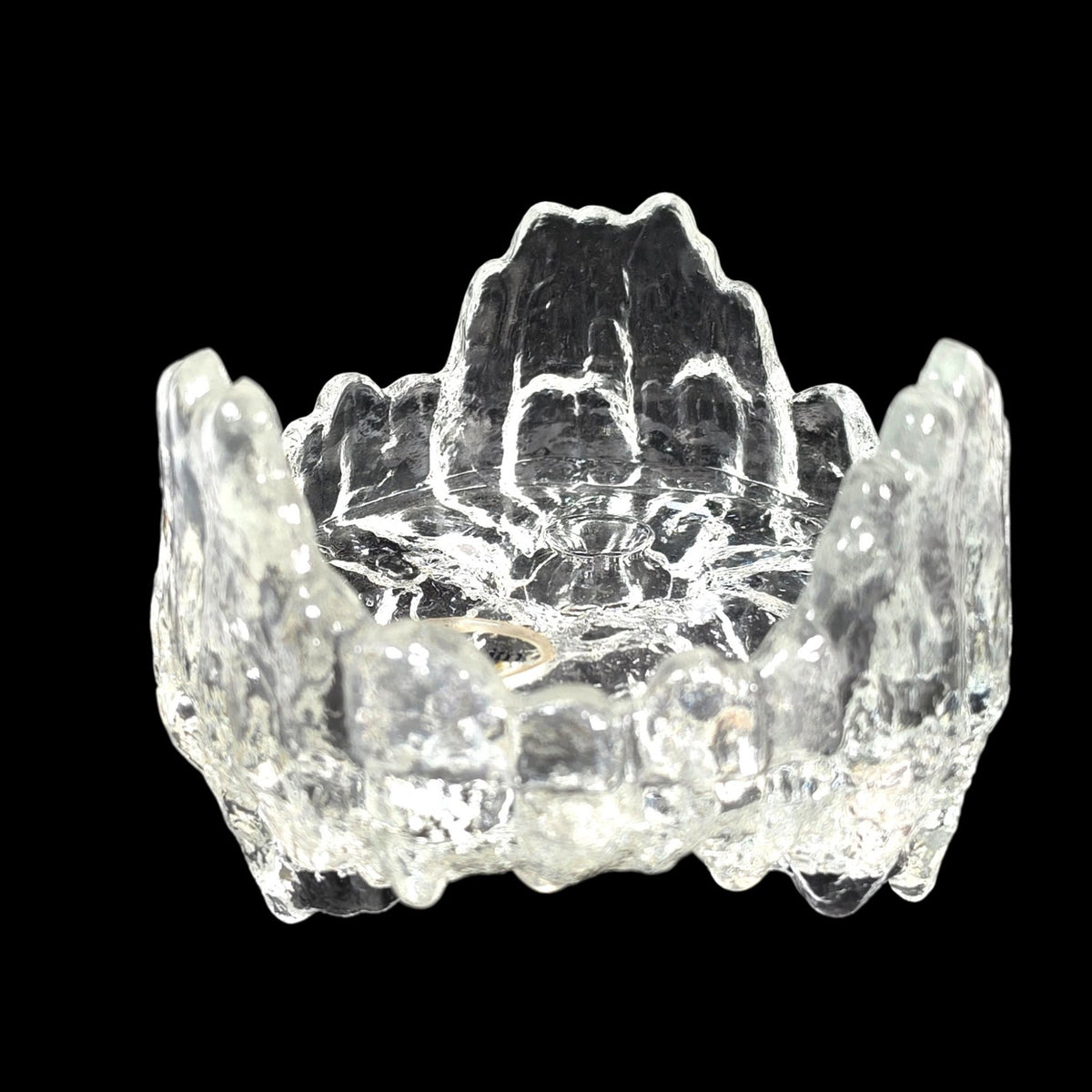 Vintage L.E. Smith Crystal Ice Glass Reversible Pillar 3 Taper Candle Holder