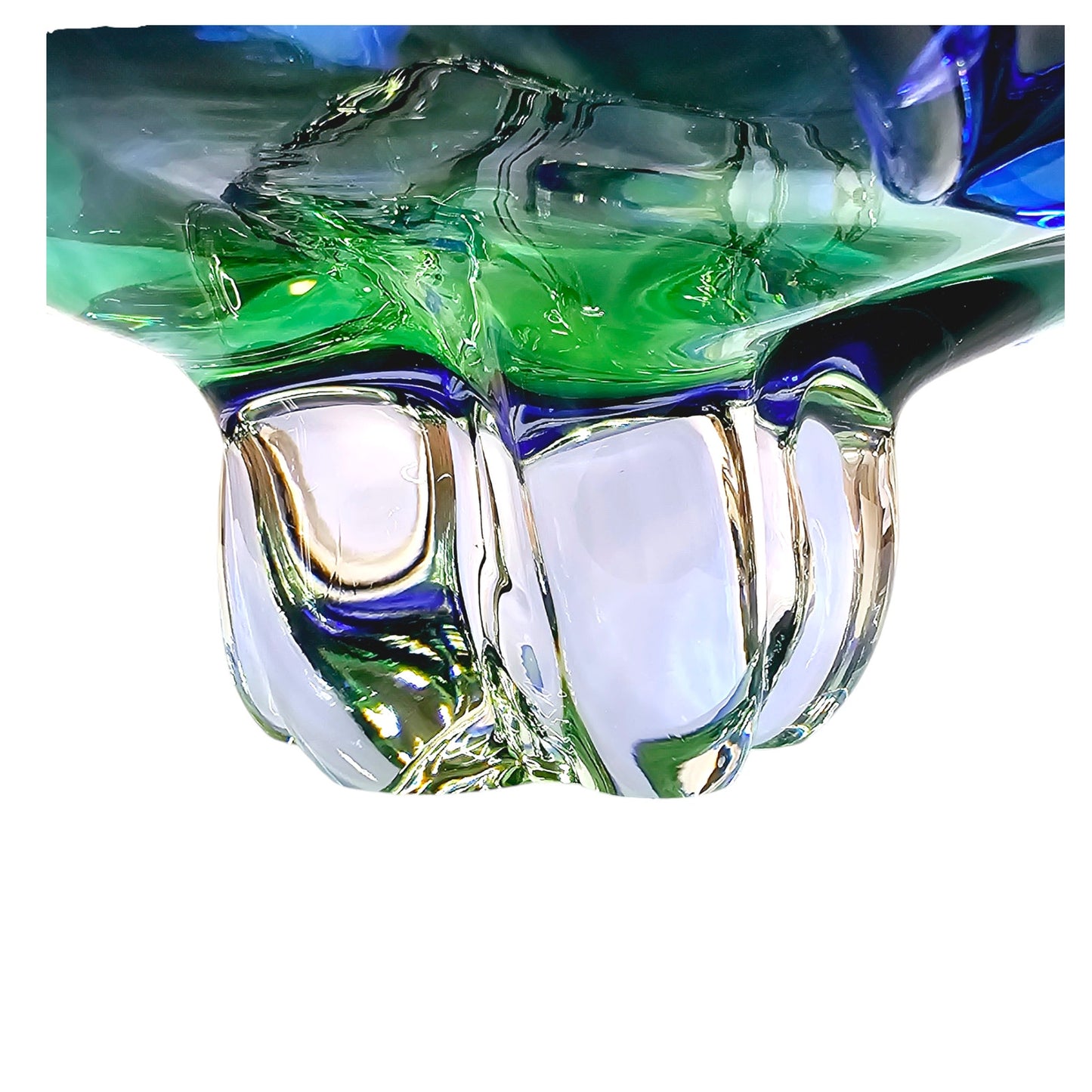 Royal Gallery Blue Green Ombre Crystal Glass Pedestal Bowl / Centerpiece 10.5"