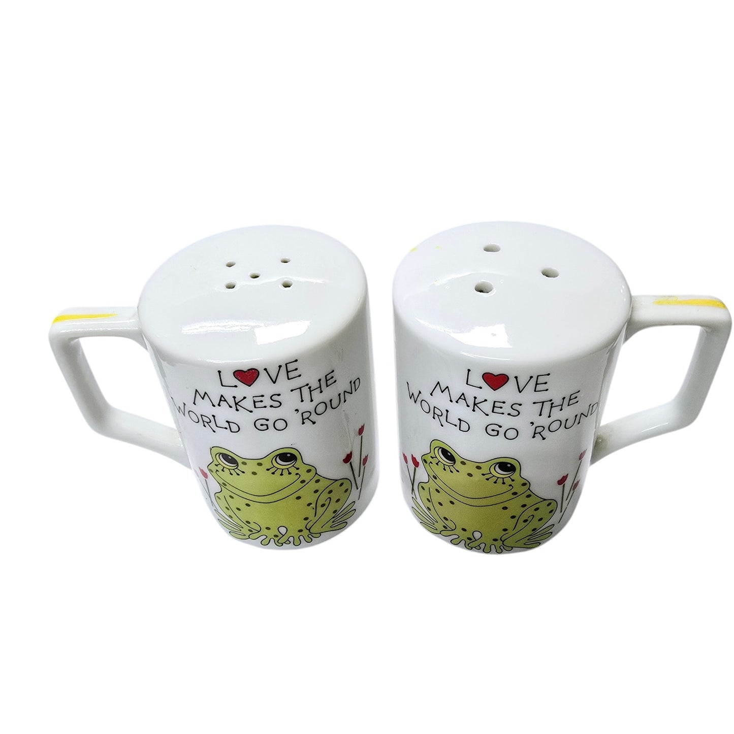 Vtg ❤️ Frogs Salt & Pepper "A Lorrie Design" Japan Love Makes the World Go Round