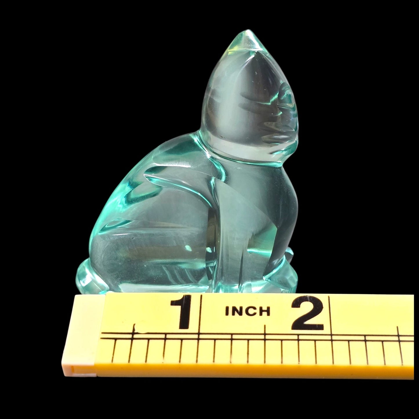 Art Glass Cat Figurine Teal Aqua Modernist Style Polished Finish 2.25"