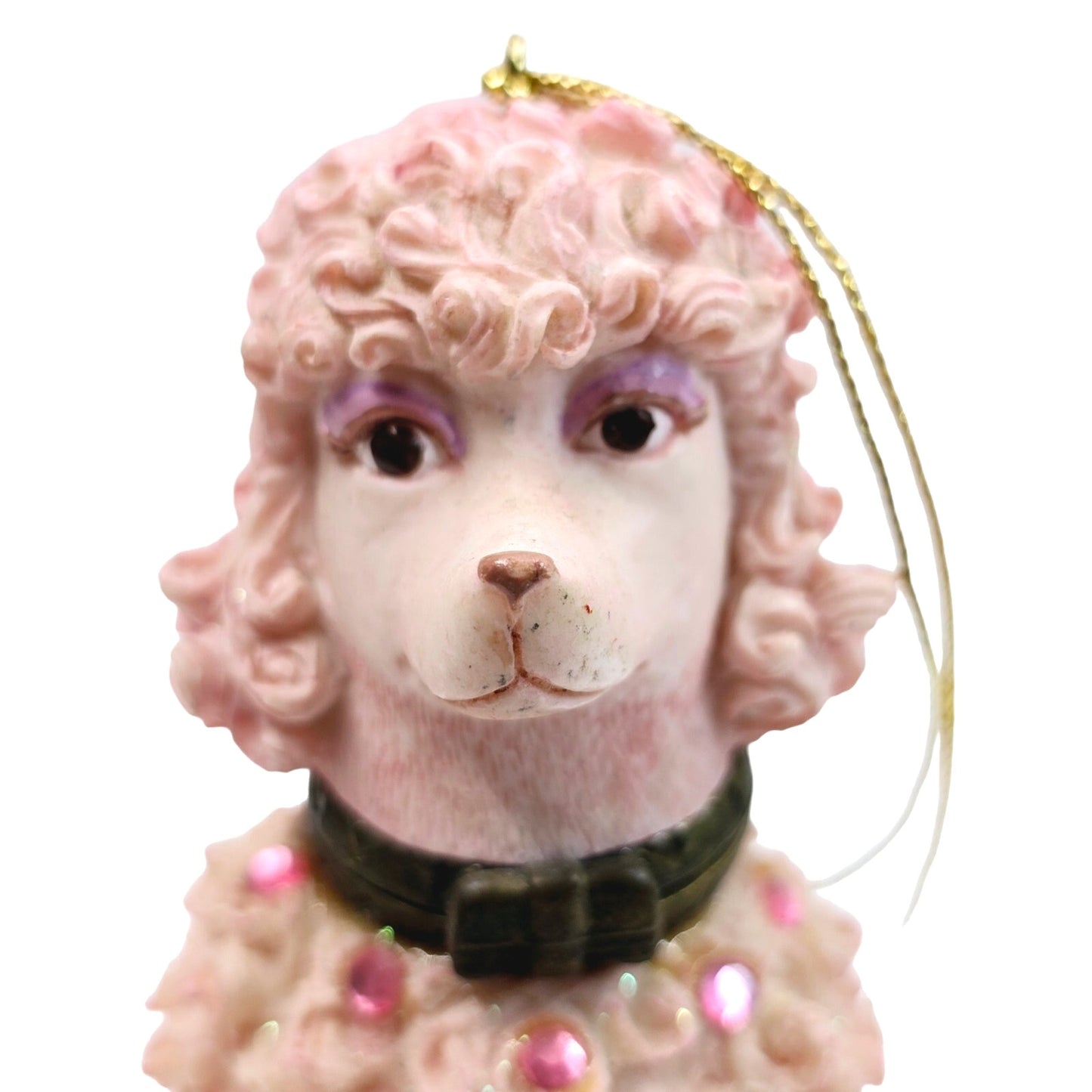 Vtg Katherine's Collection Spagetti Poodle, Trinket Box / Ornament, Sugar Textured Ceramic Pink Sparkle