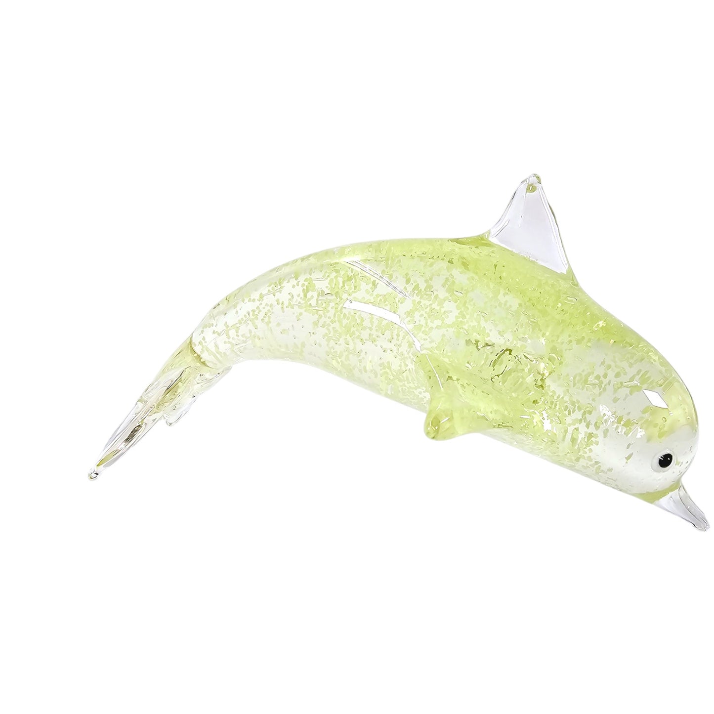 Glowy Hand-Blown Art Glass Dolphin, Glows in the Dark & UV Reactive, 7 1/8" W