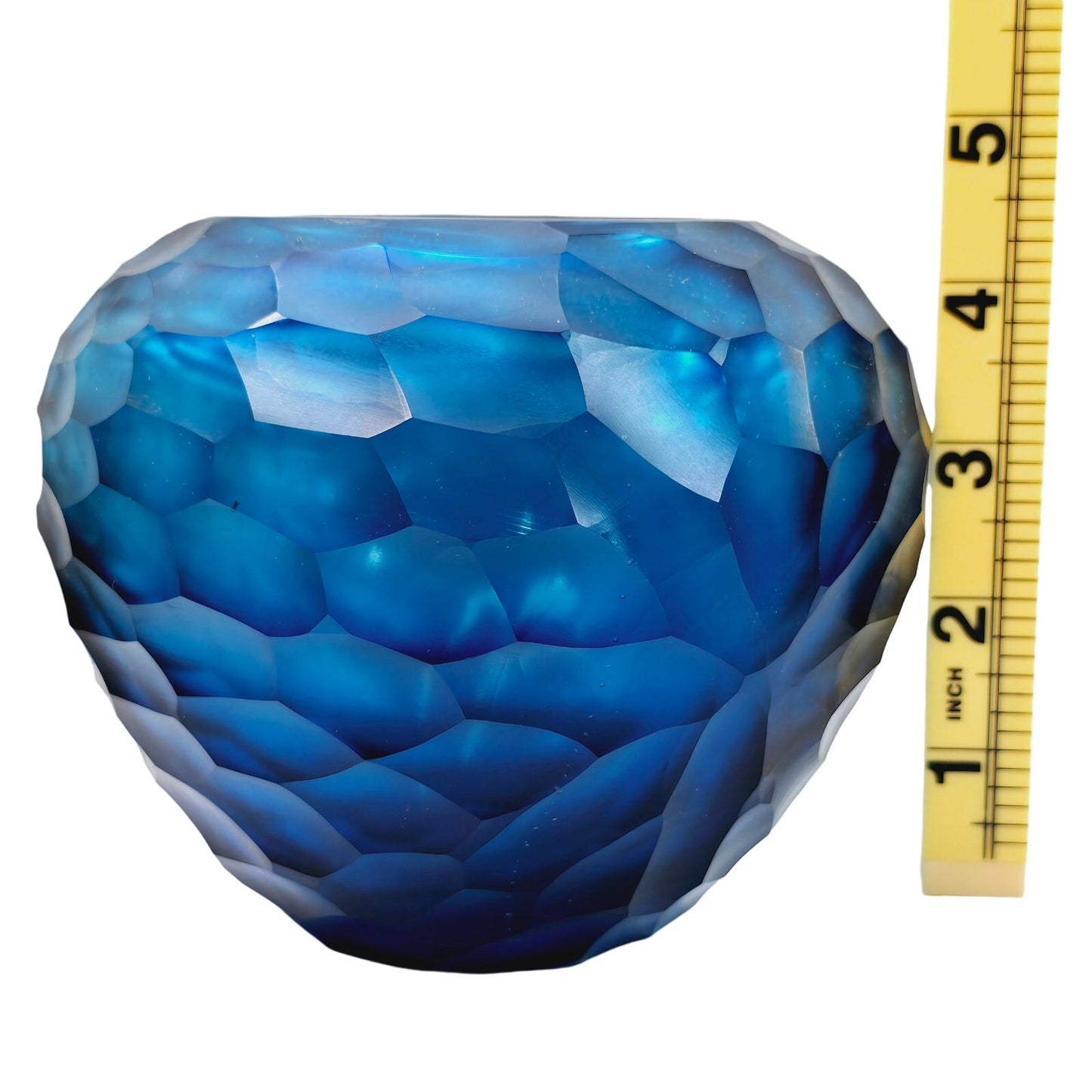 Cobalt Blue Faceted Glass Vase, Blue Art Glass Vase FLAW