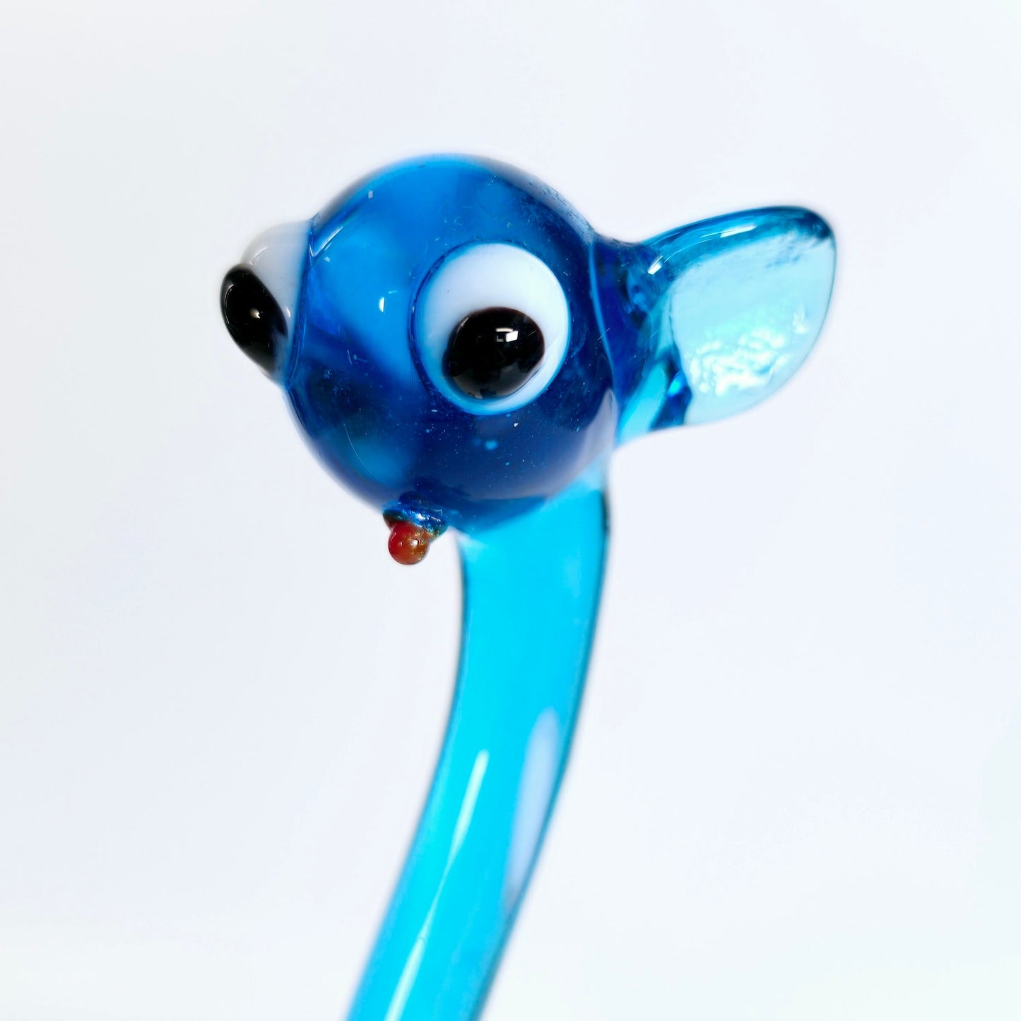 Handblown Slender Blue Art Glass Deer, Doe, Stretched Glass Deer