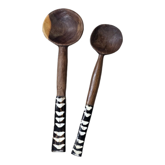 Kenyan Hand Carved Wood Spoons with Decorative Applied Metal Tips