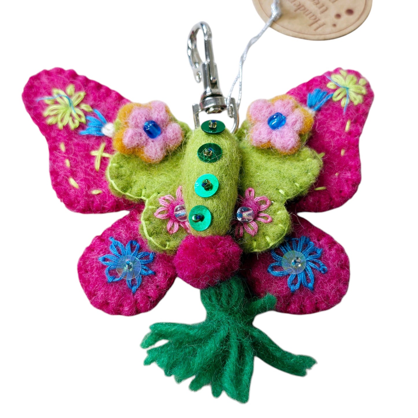 B. Pink Wool Butterfly Purse Charm, Handcrafted in Nepal 2022 Ganz