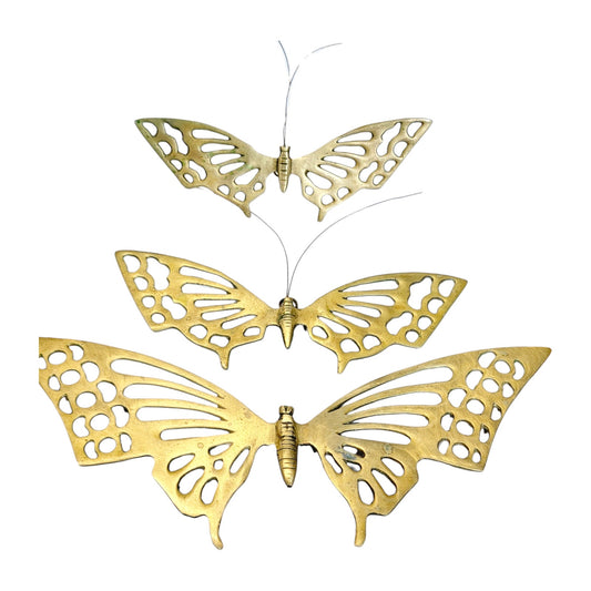 Set of 3 Vintage Brass Butterfly Wall Hangings Mid Century Modern READ