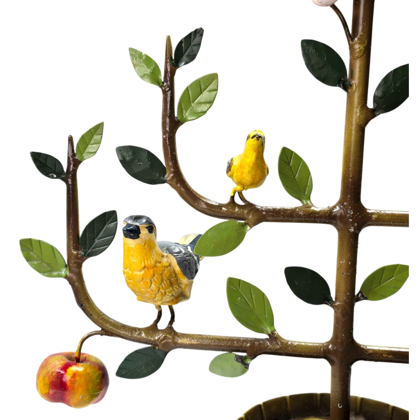 Vtg Italian Tole Espalier Fruit Tree Sculpture Birds Apples Flowers Decor Italy