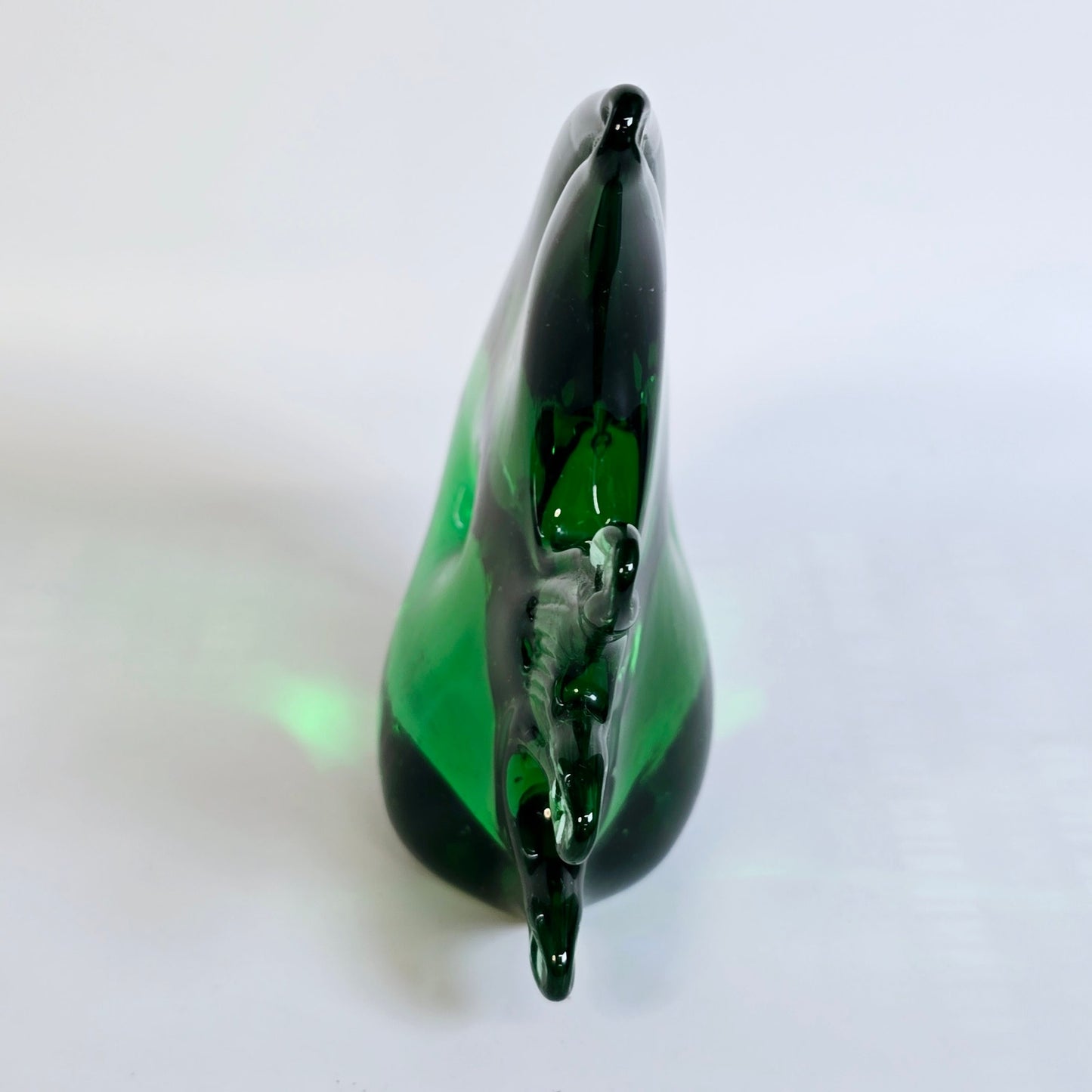 Handblown Green Art Glass Fish Paperweight, Polished Bottom