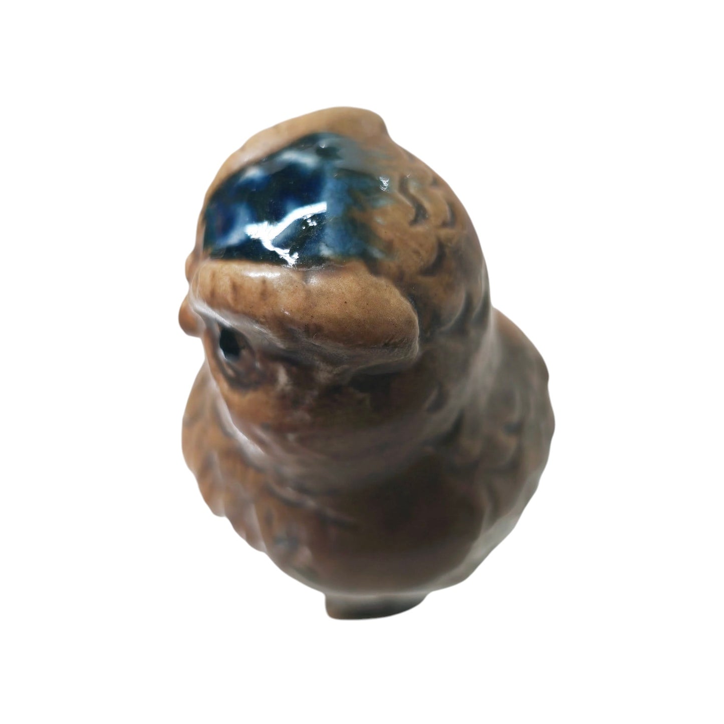 Tiny Vintage Ceramic Owl Figurine Blue Feathers Made in Japan