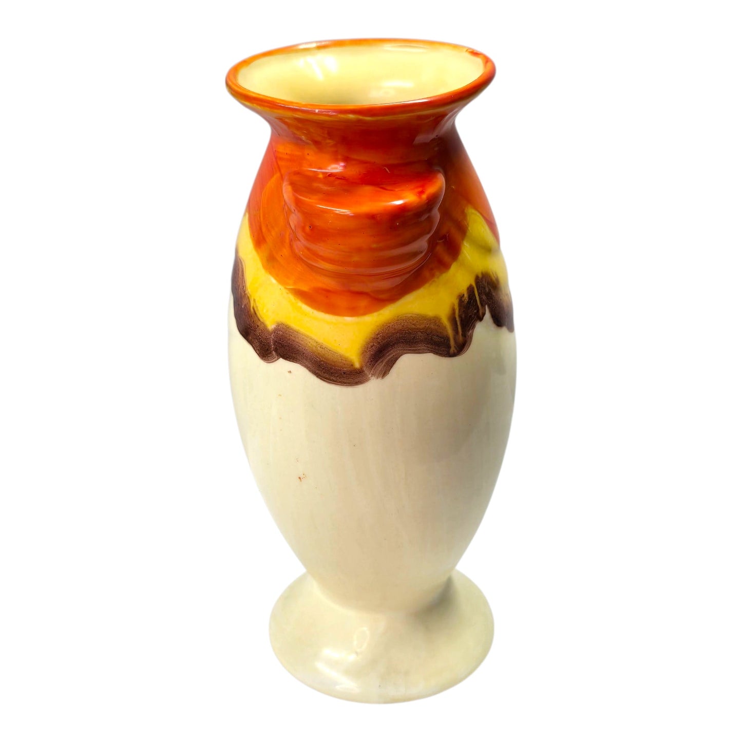 Vtg Czechoslovakia Pottery Vase Orange Yellow Brown Drip Glaze Ceramic 6"
