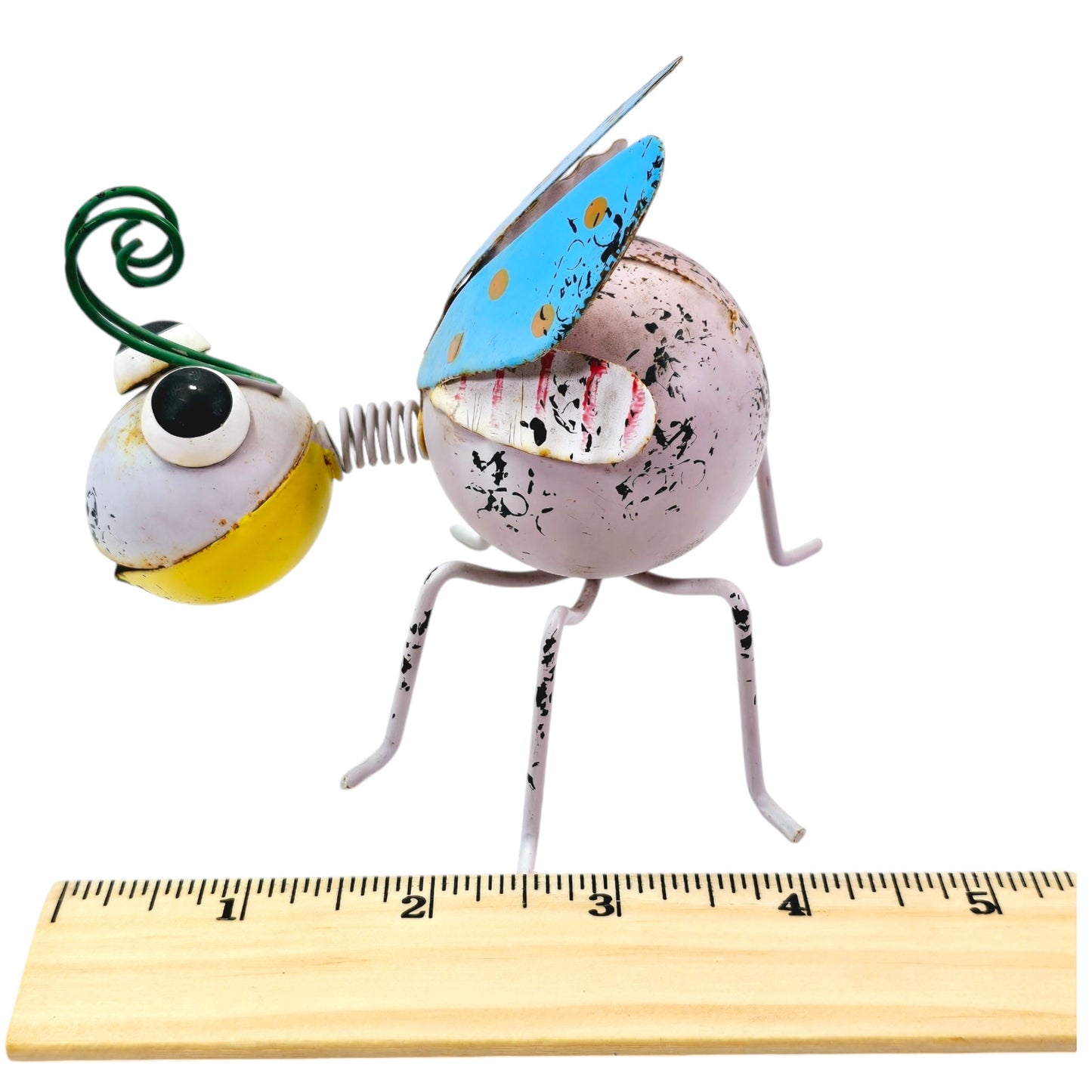 Colorful Metal Art Springy Garden Bug Sculpture Figurine 3.75" H x 4.5" W