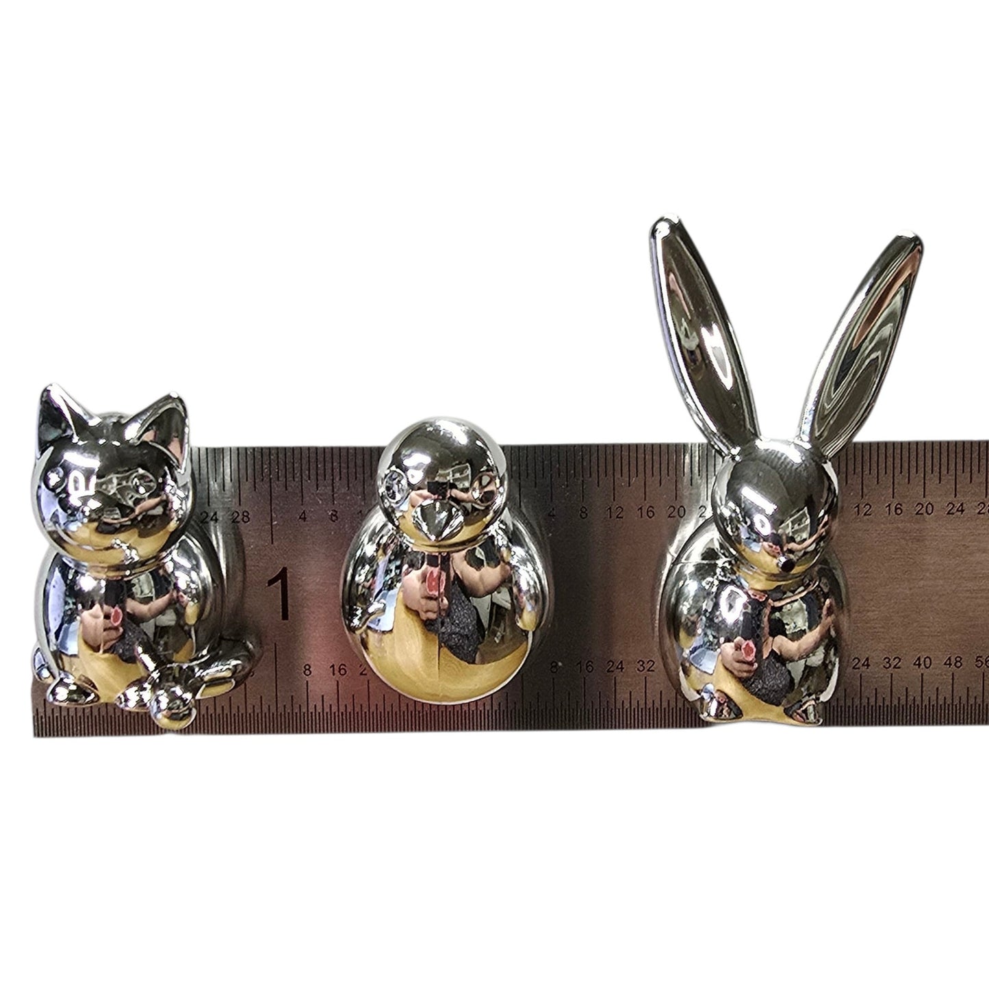 Umbra NOW Menagerie Magnets Set 3 Chrome Cat Bird Bunny Animal Figurine NIB