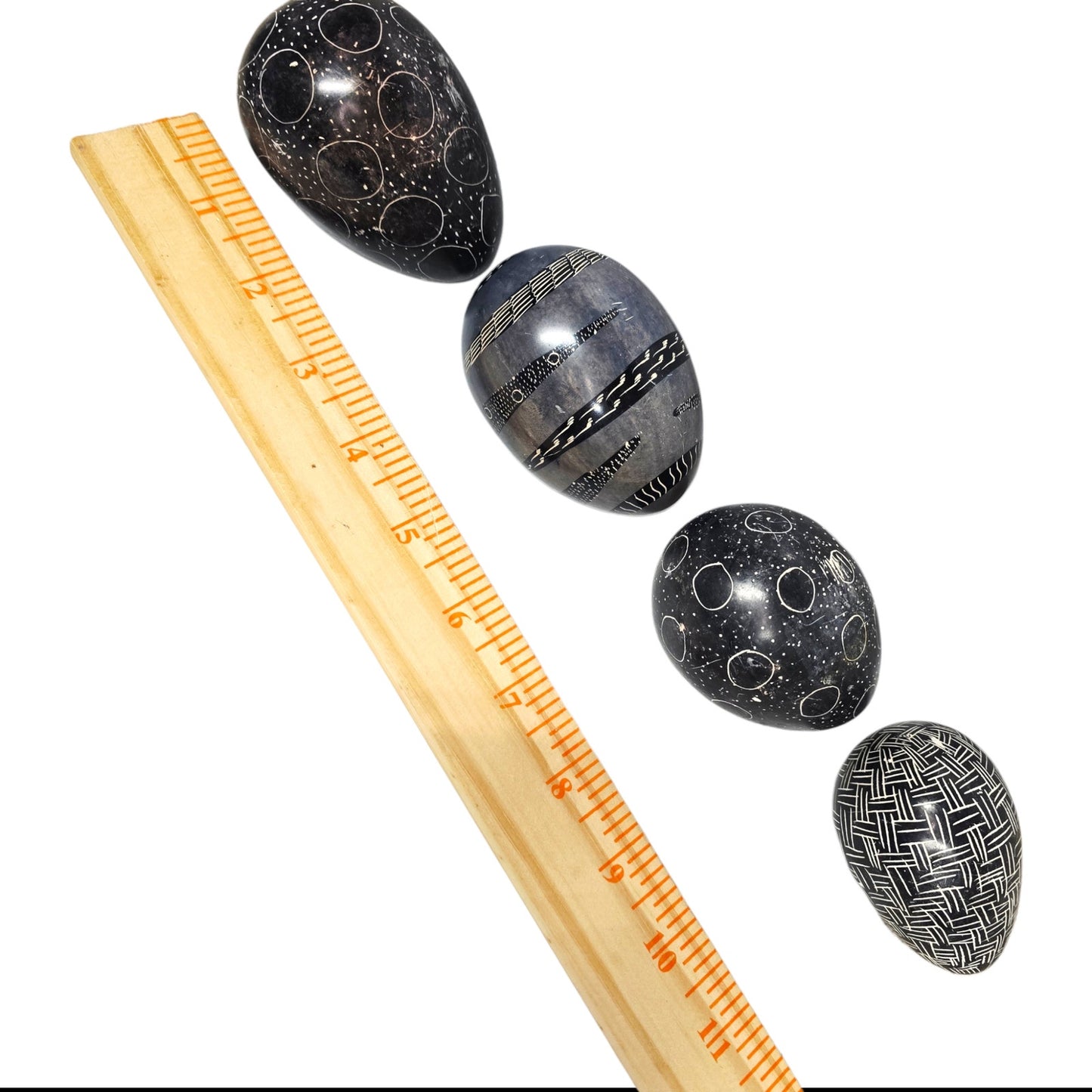 4 Hand Carved African Kisii Soapstone Eggs Kenya Decorative Stone Paperweights