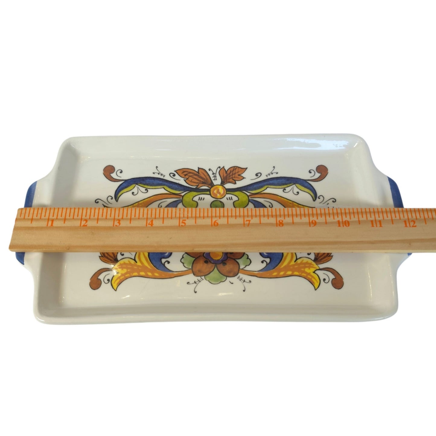 Azzurra Ceramiche Italy Hand Painted Ceramic Serving Tray Floral Italian Pottery