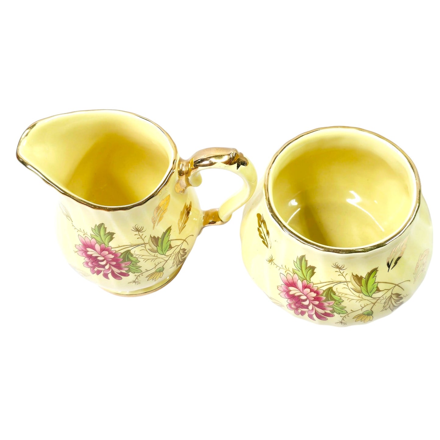 Vintage James Sadler England Yellow and Gold Floral Cream and Sugar Set 1937 No. 2750 PR