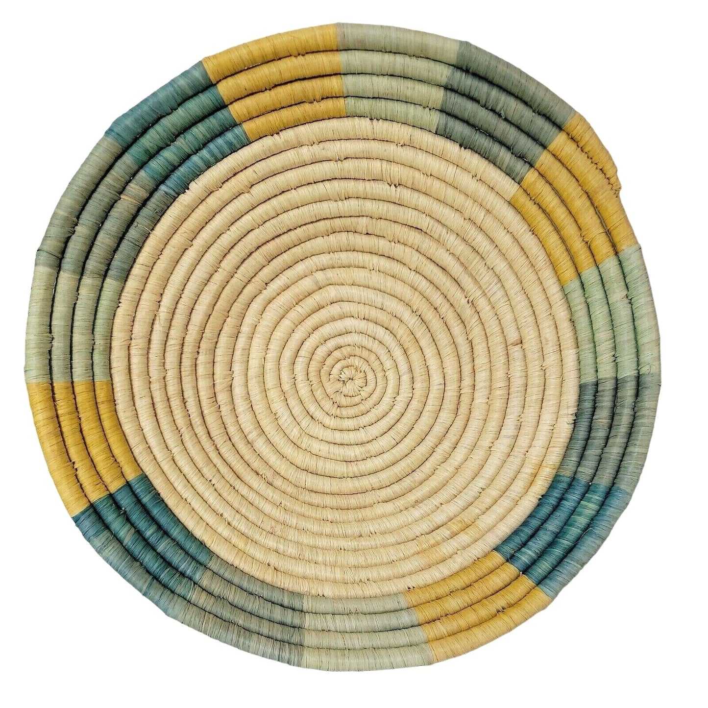 Hand Coiled Woven Grass Basket African Round Wall Baskets Hanging Art BOHO 12"