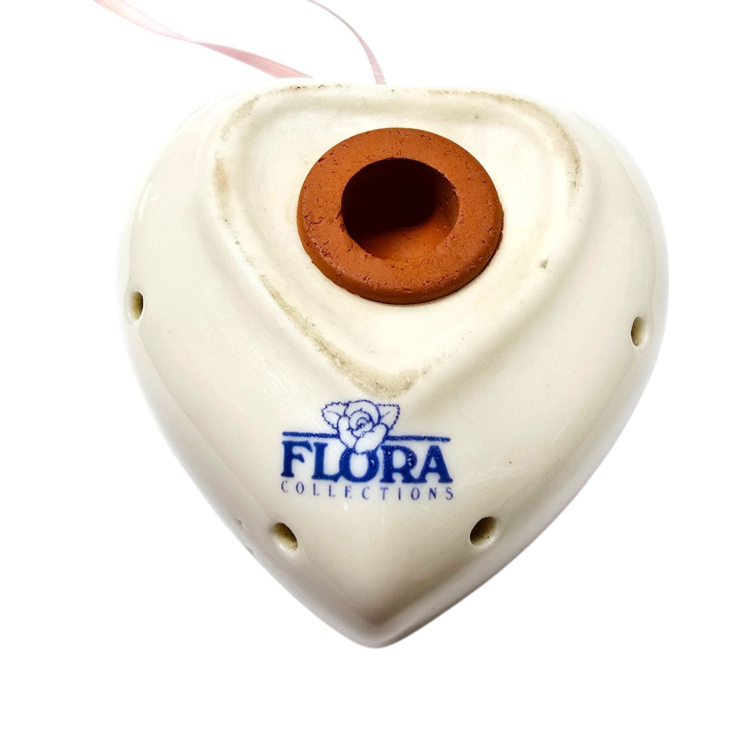 Vintage Porcelain Heart Shaped Pomander with Pink Flowers by Flora Collections