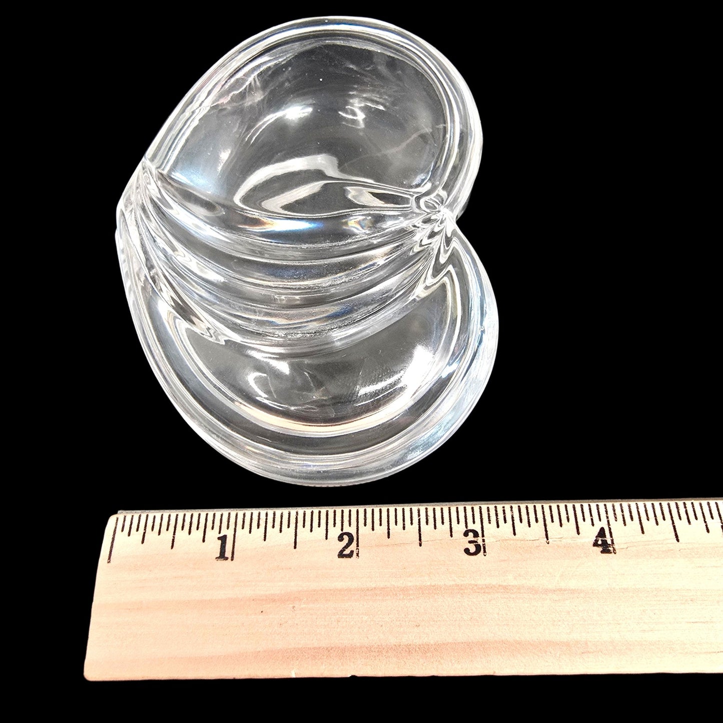 Lead Crystal Curved Heart Shaped Lidded Trinket Dish, Double Sided Pressed Glass