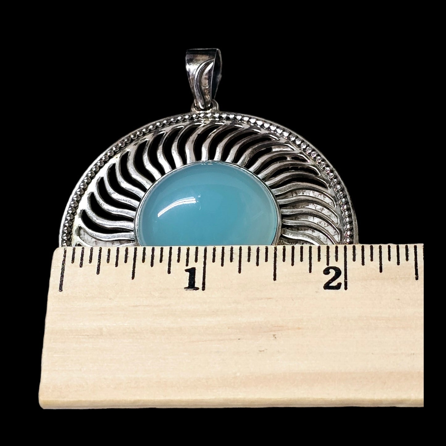 Vintage Doug Paulus DP 925 Silver Round Light Blue Chalcedony Pendant India