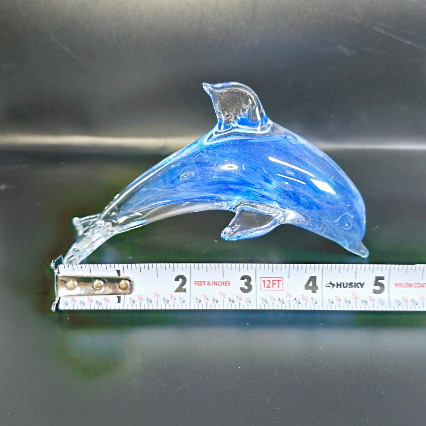 Hand-Blown Blue Art Glass Dolphin