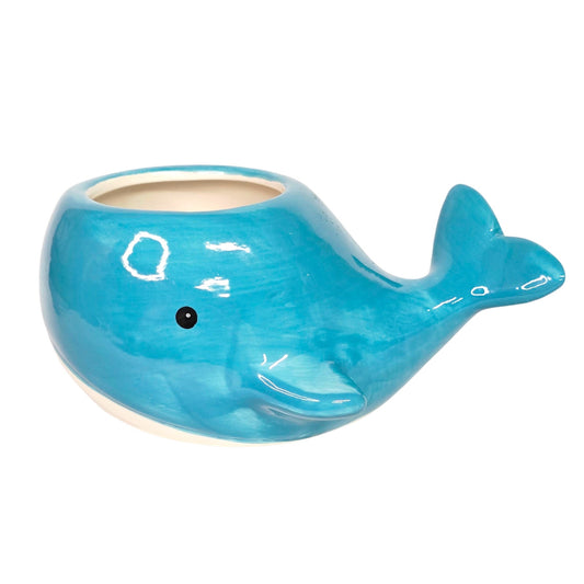Small Blue Whale Succulent Planter Ceramic Turquoise and White