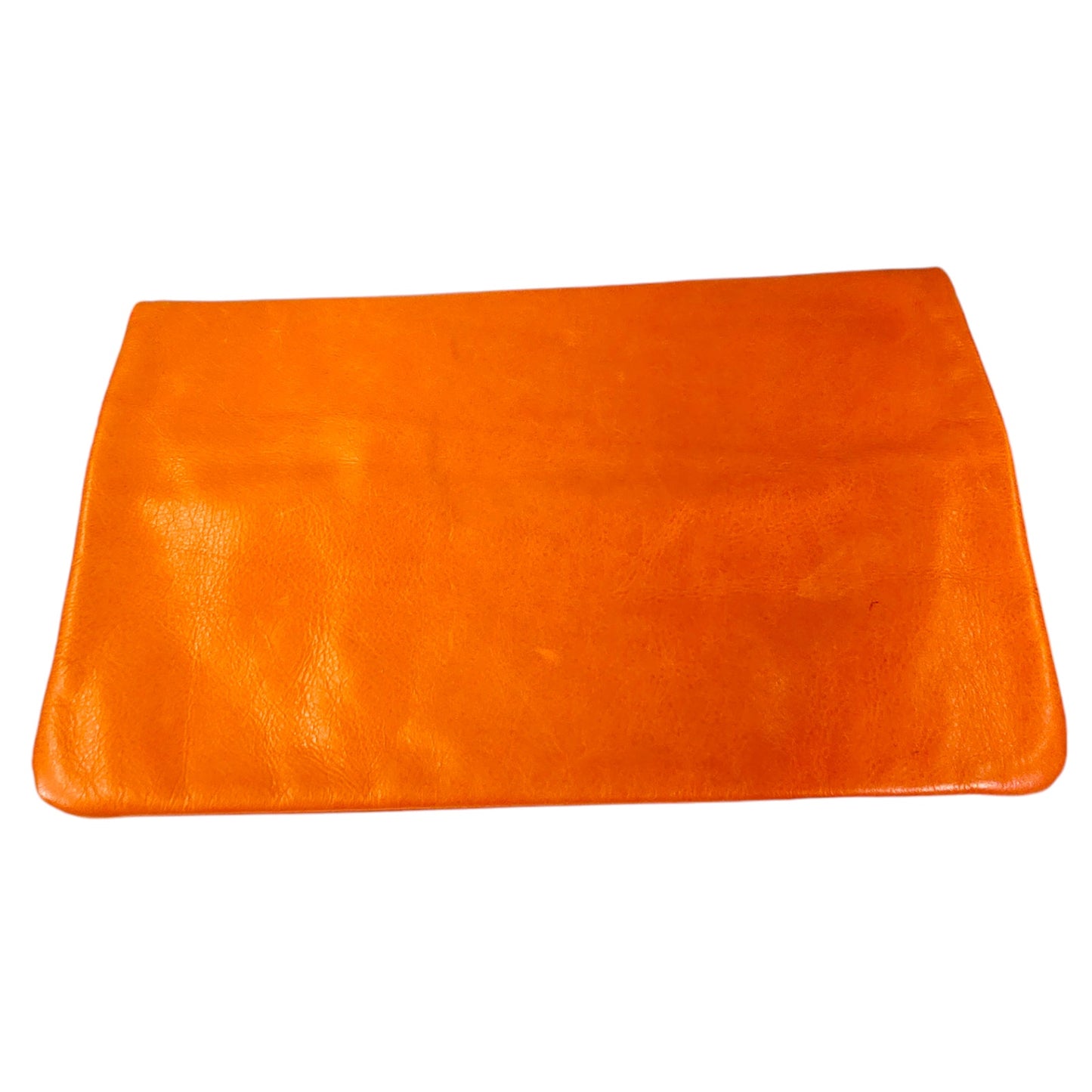 Clare Vivier Vintage Orange Leather Foldover Clutch, Zip Top  Clutch, Folded Measurements: 7" H