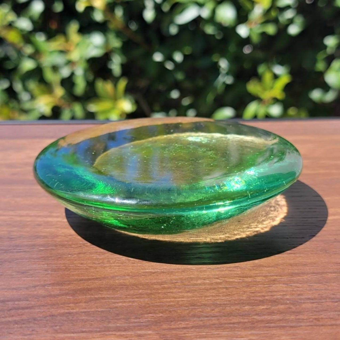 Fire And Light Celery Green Recycled Glass Candle Stand Disc Paperweight 4.25"