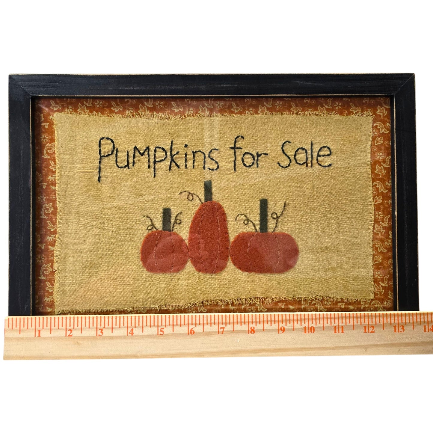 Primitive Farmhouse Pumpkins For Sale Framed Fabric Wall Art Fall Sign 14x9.5