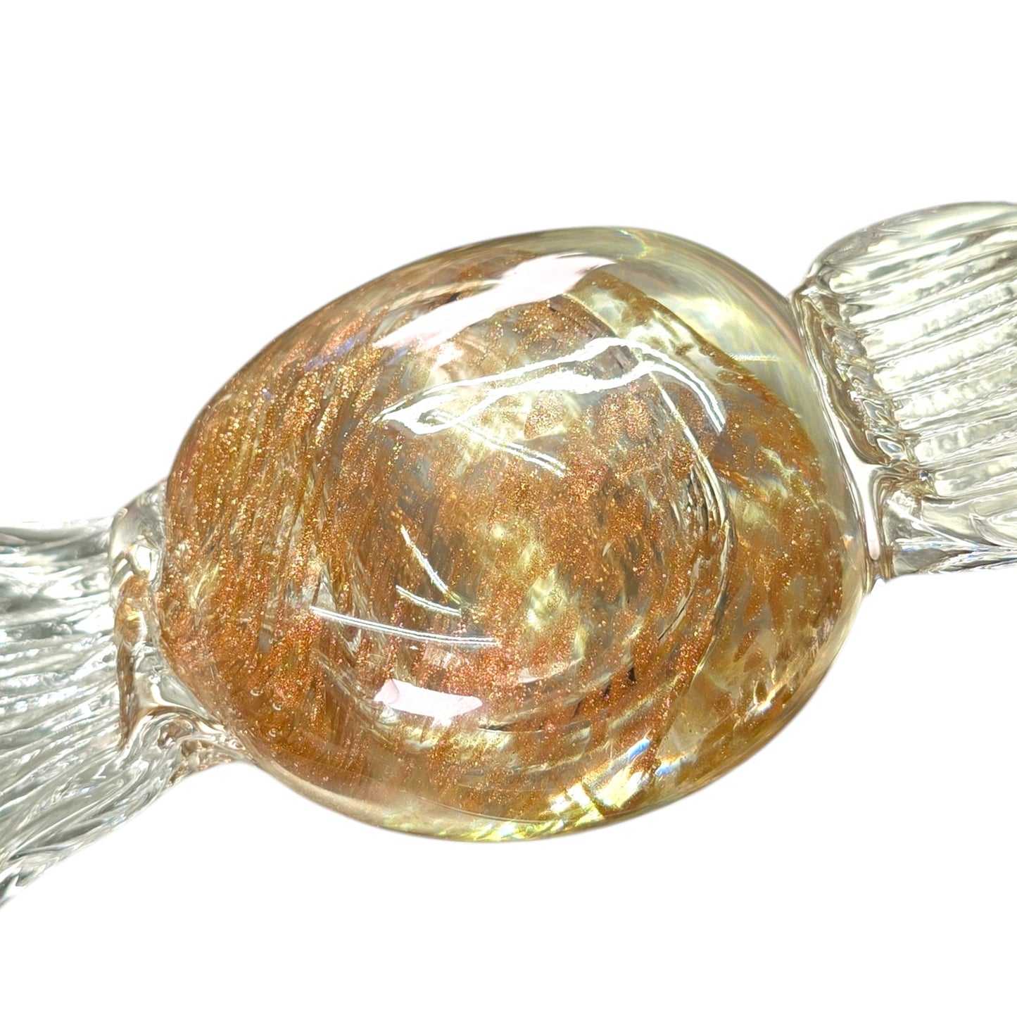 Large Handblown Art Glass Candy Gold Glitter Swirl, Glass Candy Decoration