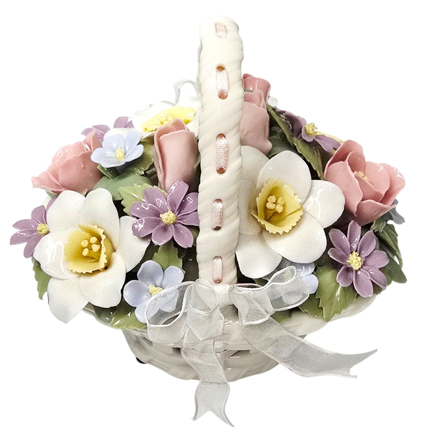 Anna Rosa San Francisco Music Box Floral Basket Lace Porcelain Fur Elise Vintage