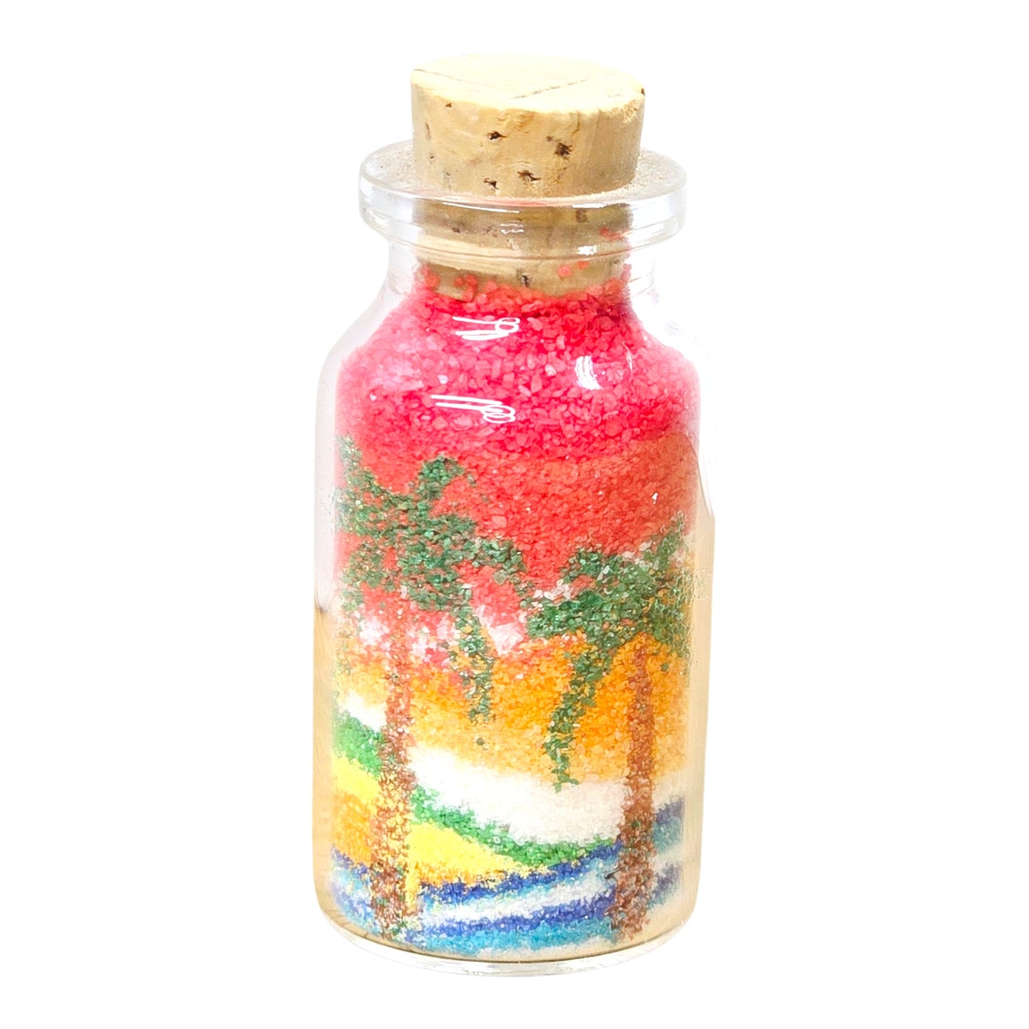 Hawaii Sand Art Bottle Tropical Palm Beach Sunset Scene Corked Glass Keepsake