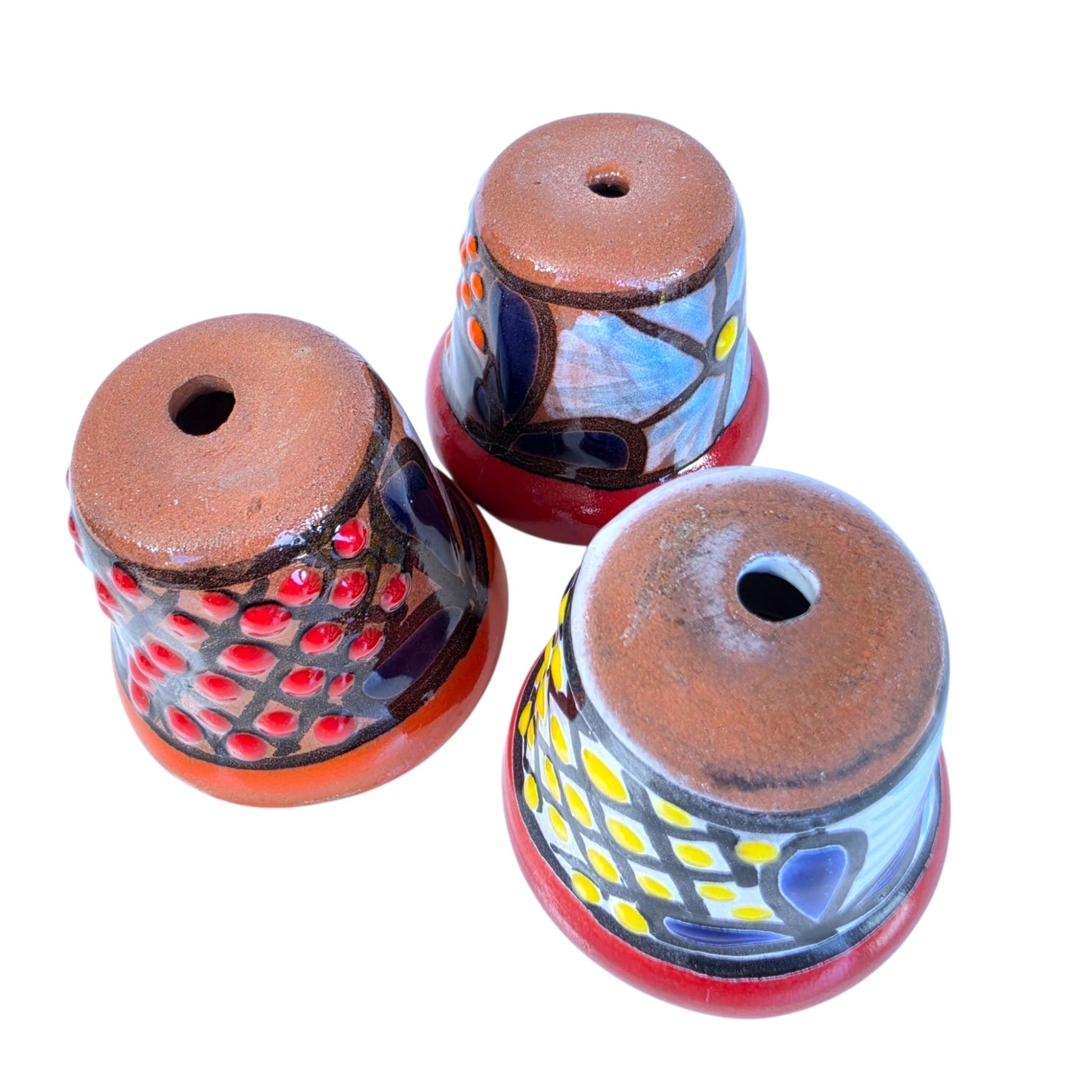 Vtg Mexican Folk Art Mini Terracotta Planters Hand Painted Pots Set of 3