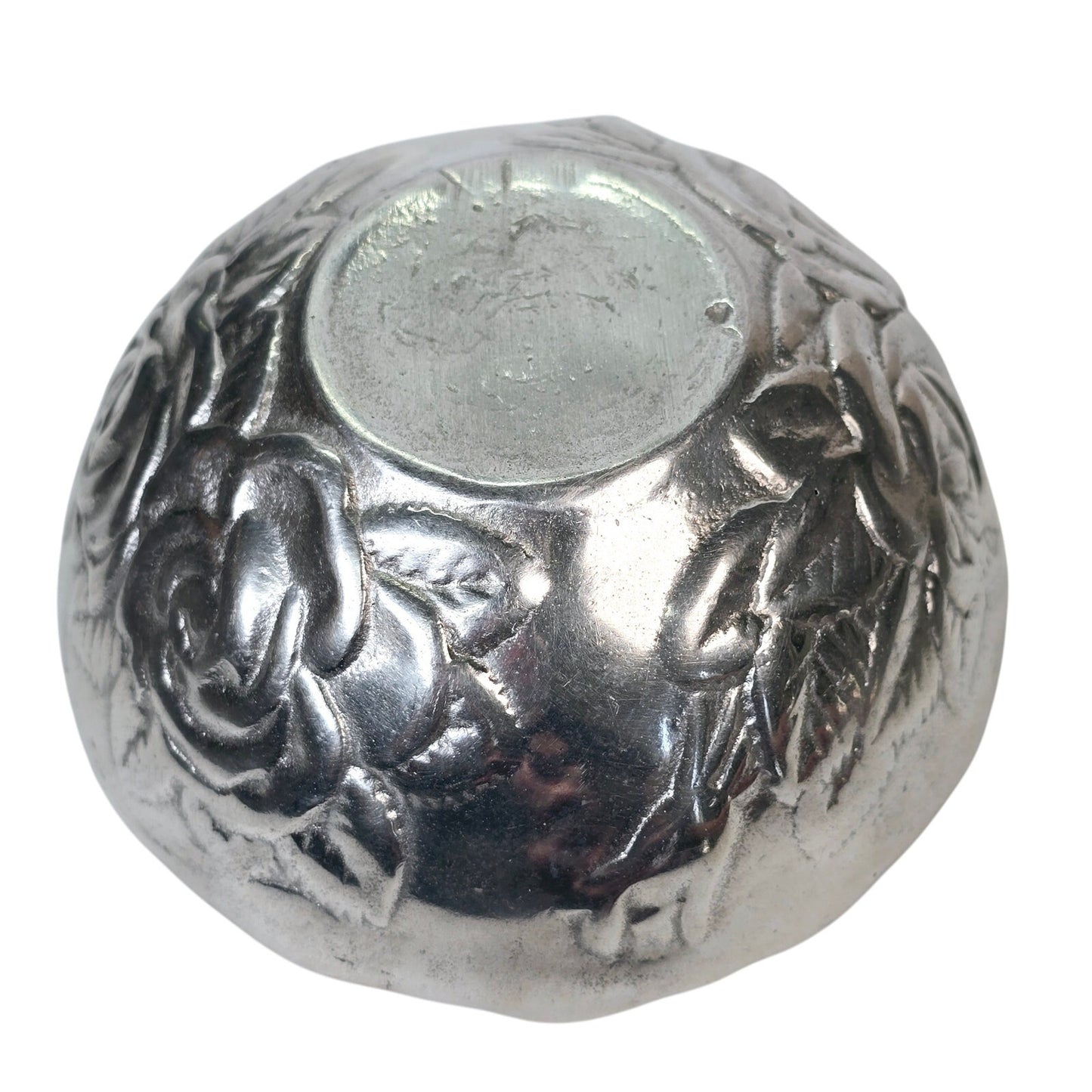 Vintage Cast Metal Embossed Rose Lidded Bowl