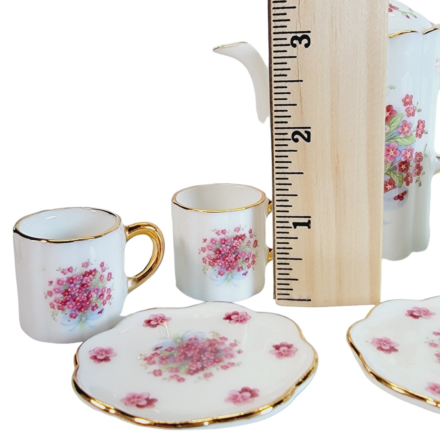 Vintage Fine Porcelain 10-Piece Miniature Tea Set