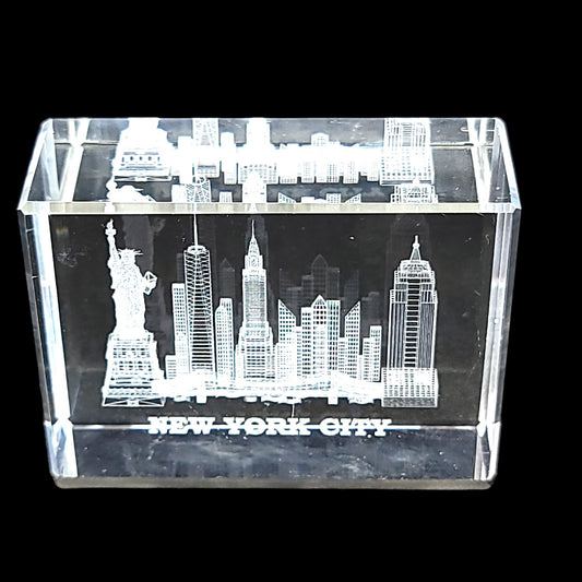 3D Laser Etched New York City Skyline Crystal Paperweight 3 x 1 x 2