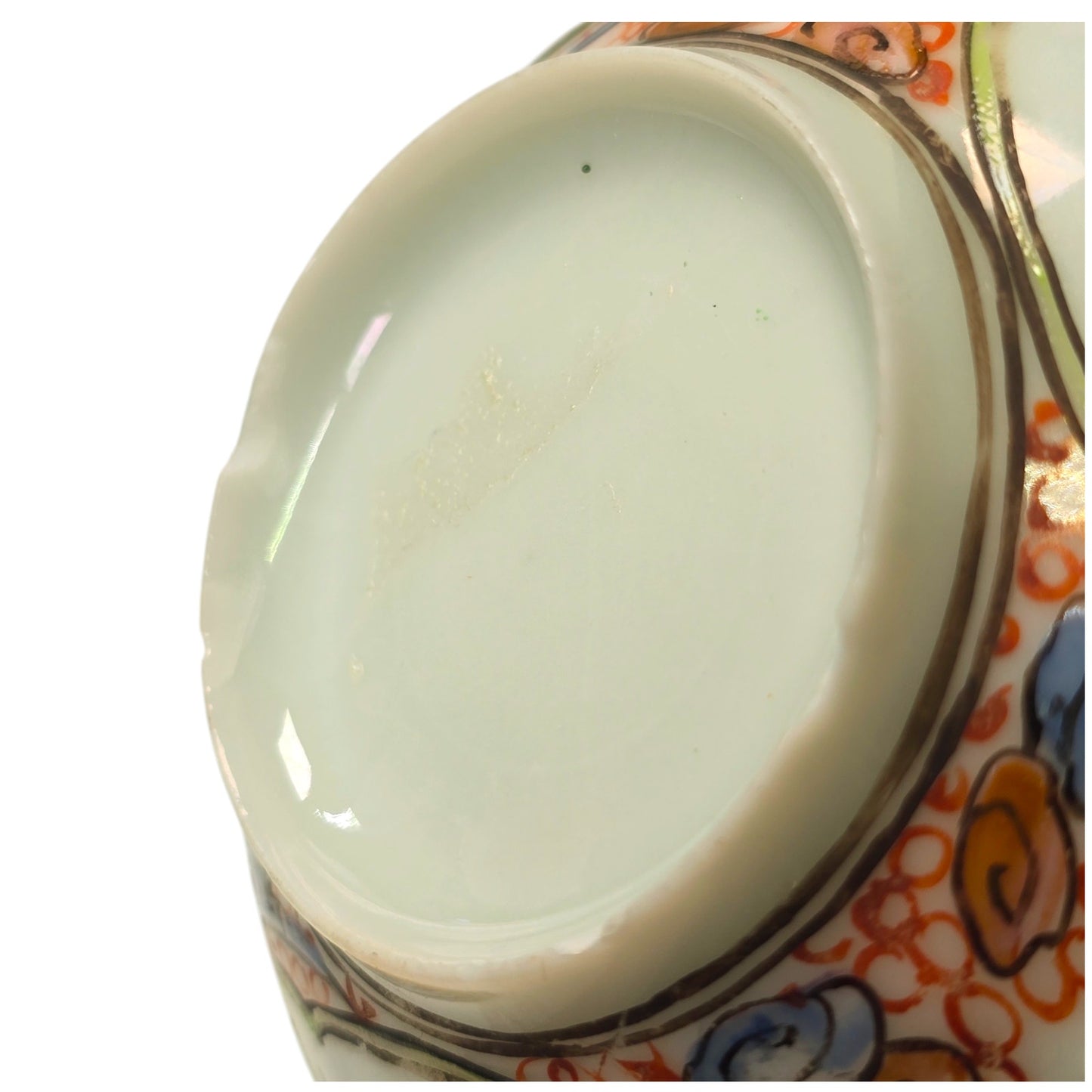 Antique Chinese Rose Medallion Porcelain Teacup with Vintage Japan Porcelainware Soup Spoon