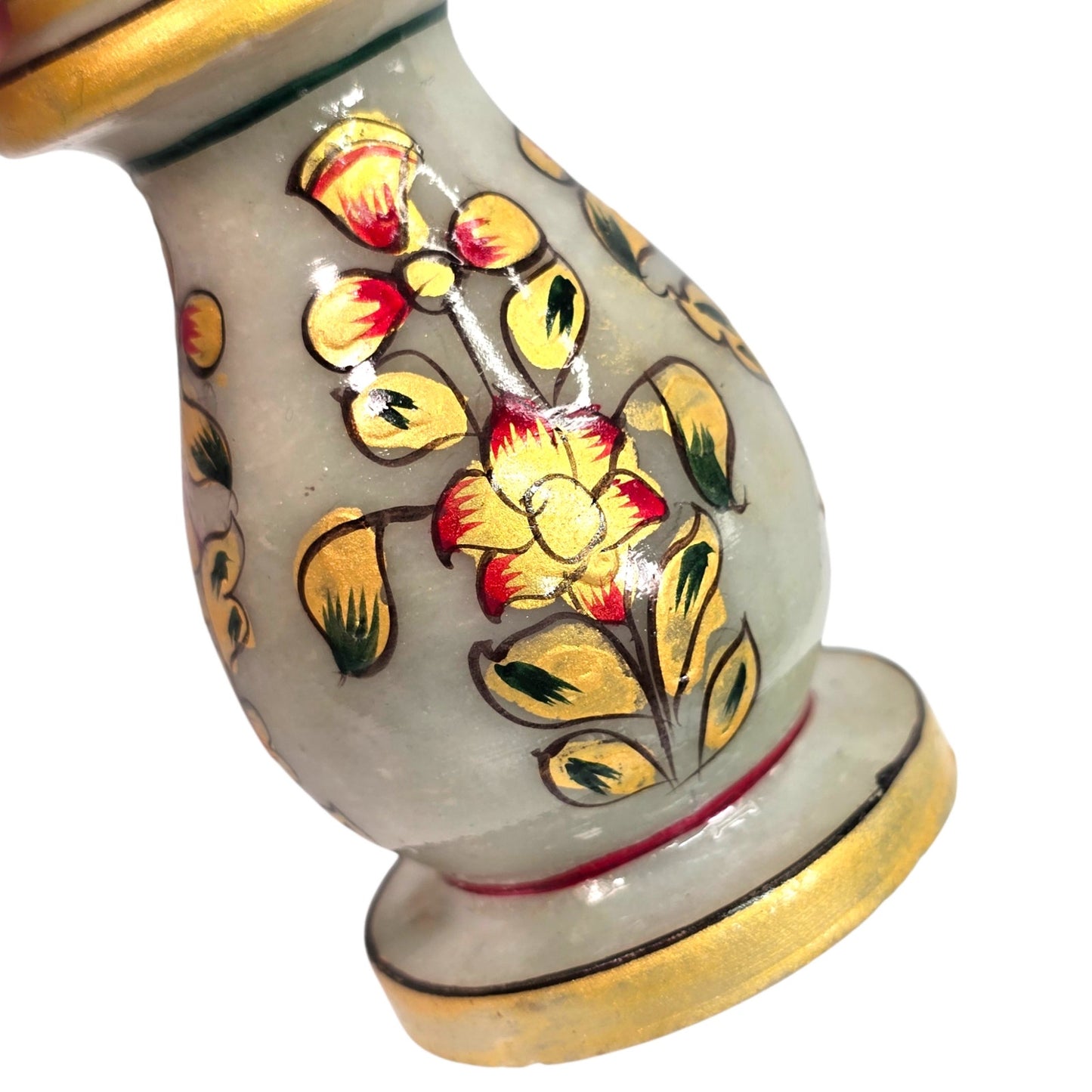 Vintage Indian Meenakari Marble Candle Holder Hand Painted Gold Accents 6"