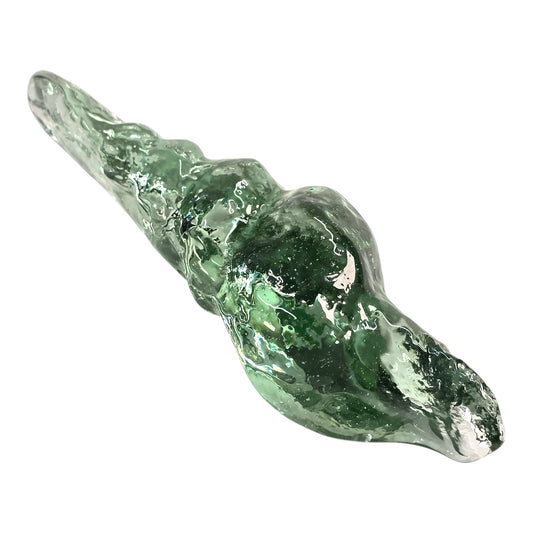 Art Glass Conch Spiral Corkscrew Sea Shell, Recycled Green Glass Shell