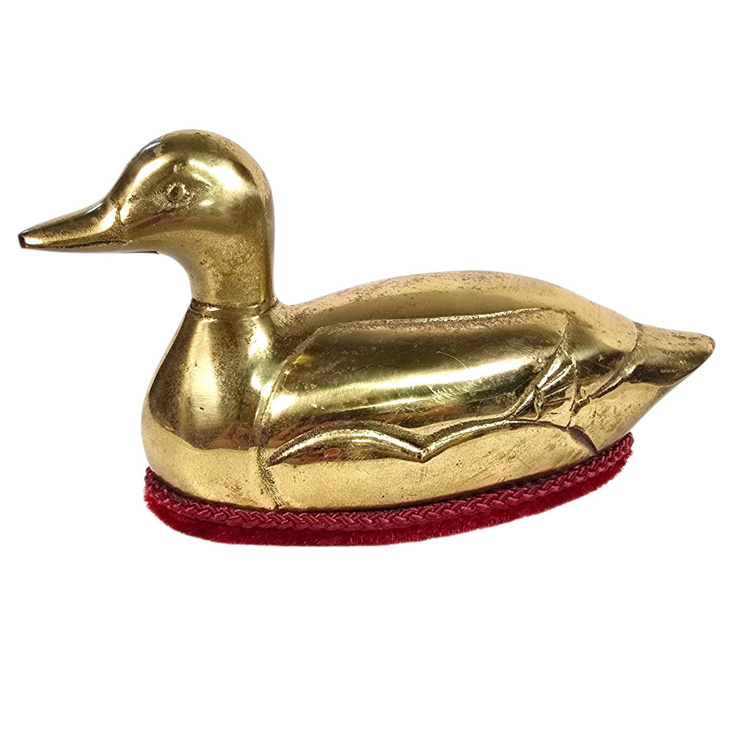 Vintage Brass Duck Lint Brush Paperweight Mallard Figurine Mr Man 1983 Office
