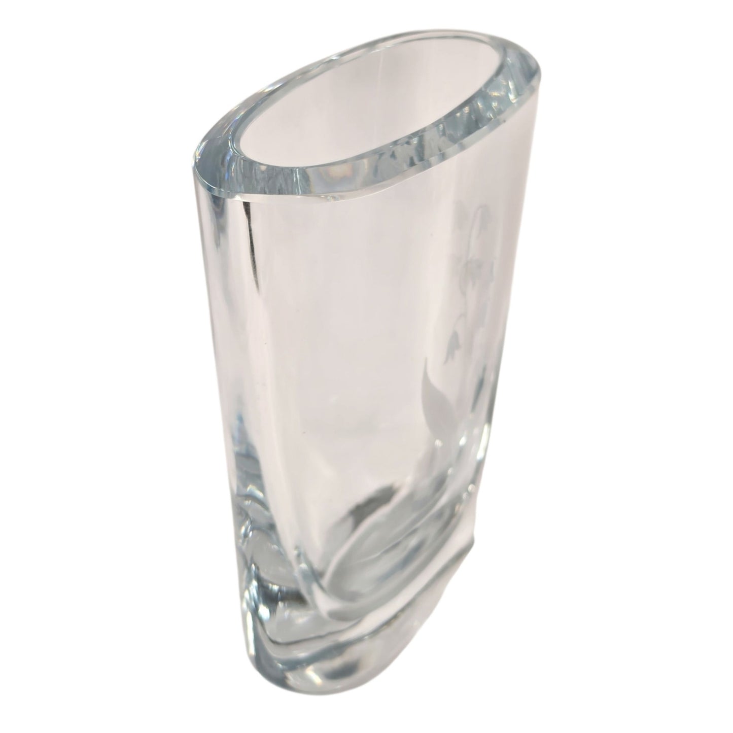 Strombergshyttan Signed Crystal Vase Vtg Swedish Art Glass Lily of Valley AS IS