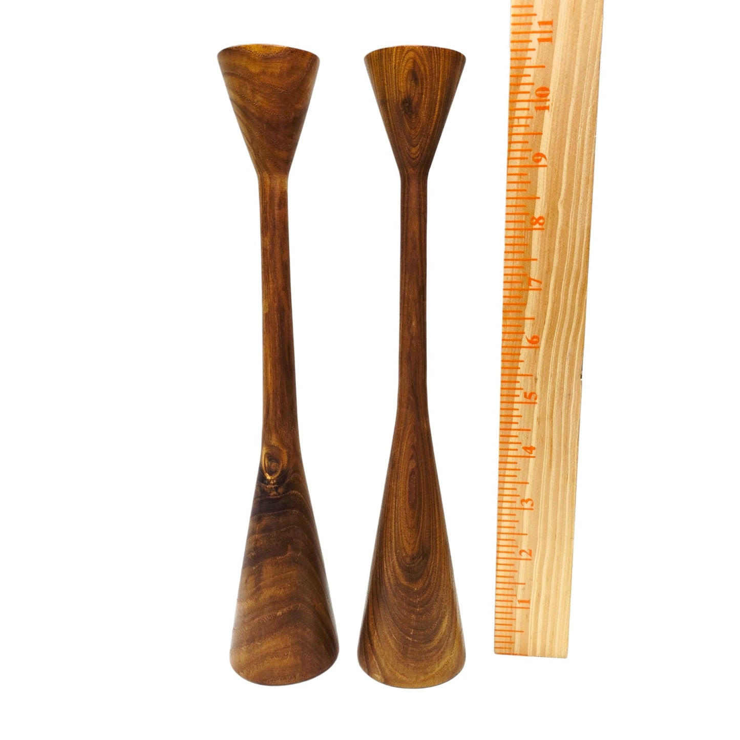 Vtg Mid Century Wooden Candlesticks Set of 2 Made in Japan MCM Taper Holders 60s