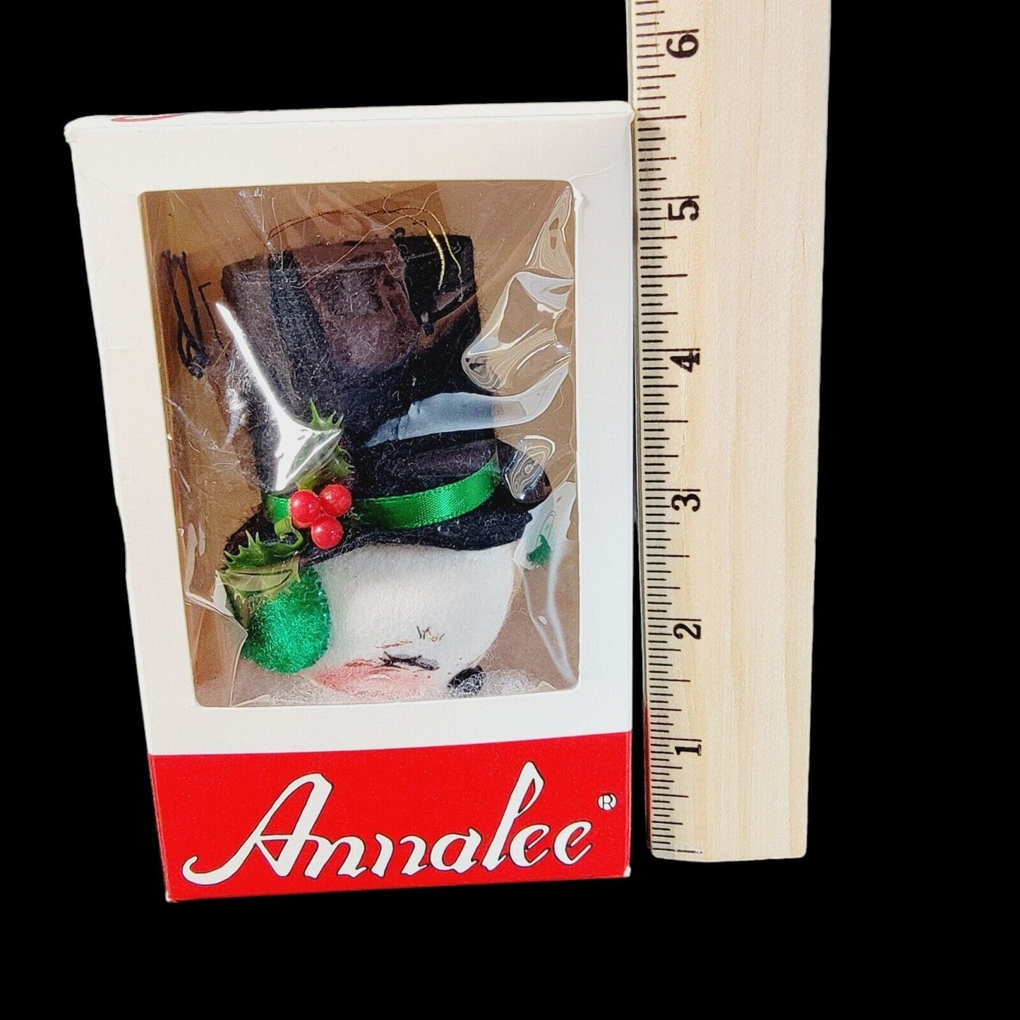 Annalee 1983 Snowman Head Mobilitee Doll Ornament Pipe Holly Trim A Tree New BOX